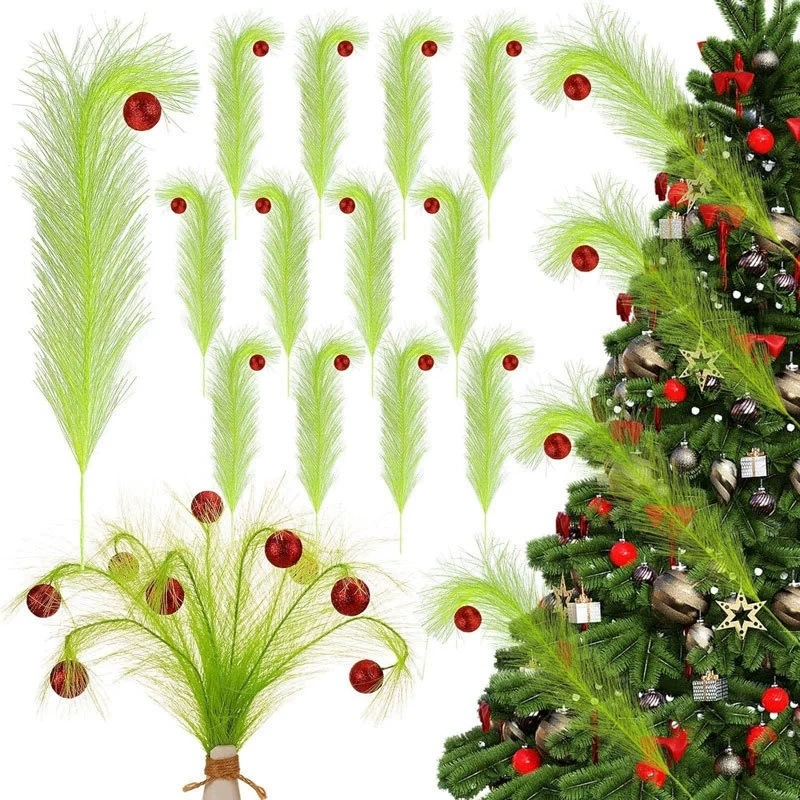 Pampas Grass Decor - Christmas Twisted Green Branch Elf Decor,