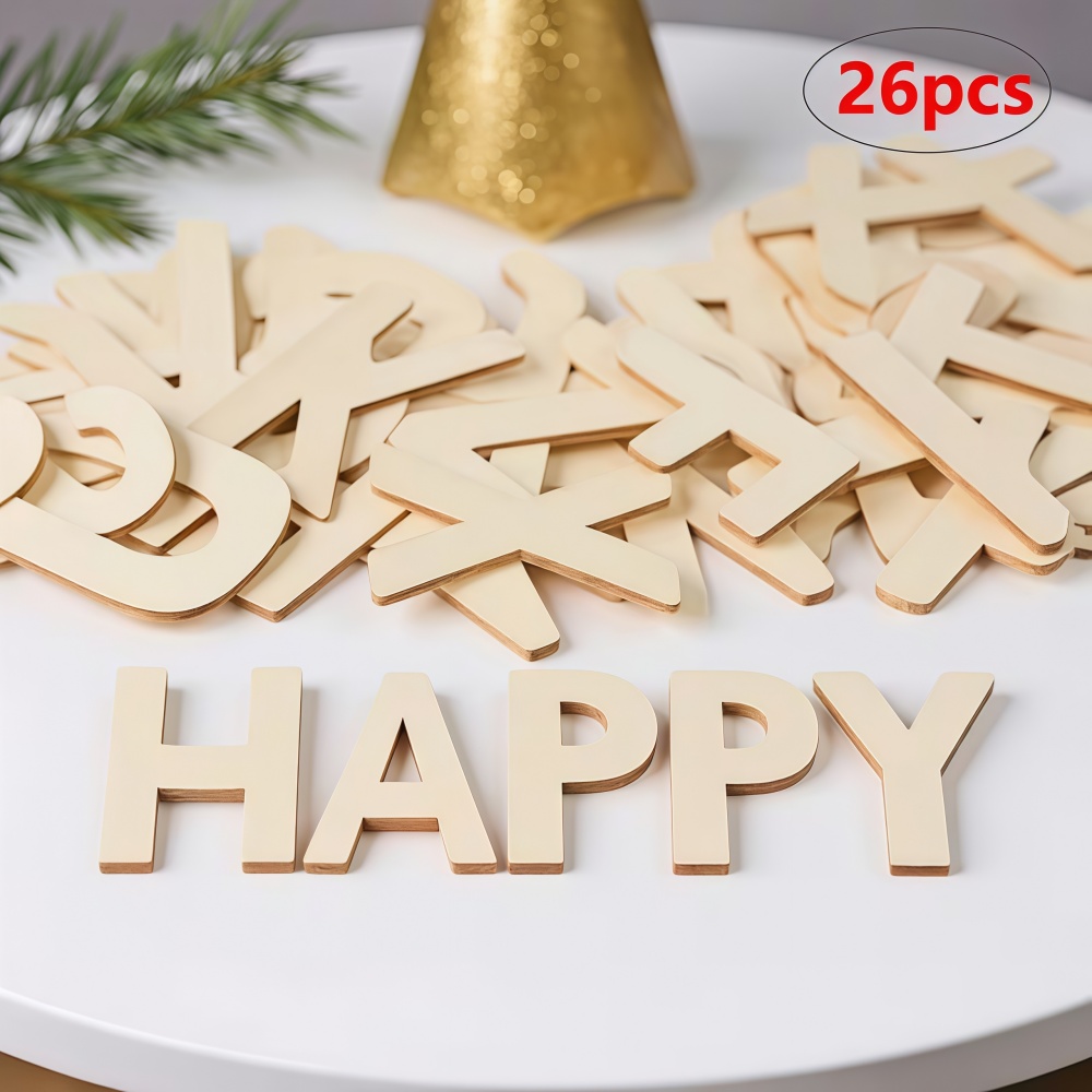 Wooden Letter Sign - 26pcs Designable Wood Letters Unfinished Wood