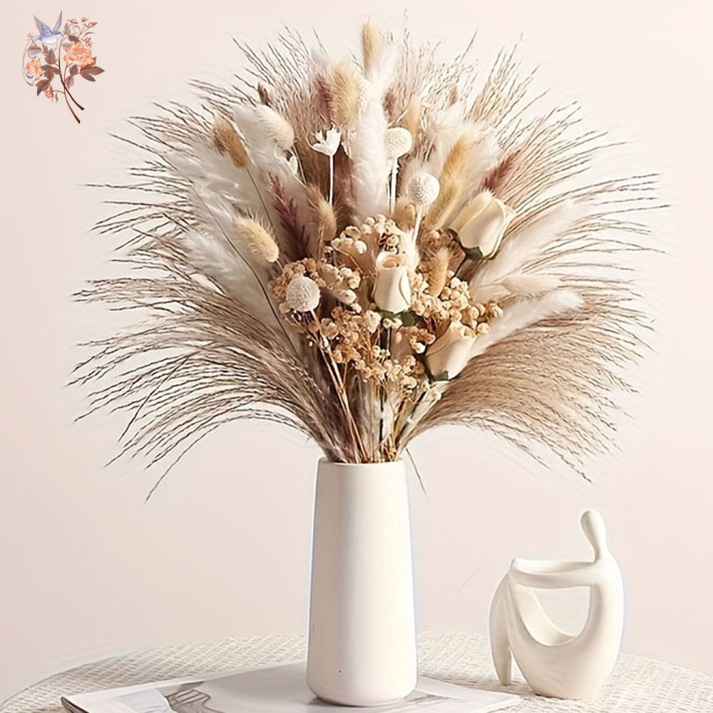 Pampas Grass Decor - 80Pcs Artificial Dried Flowers Bouquet for