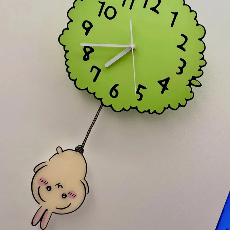 Wall Clock Silent - Cute Chiikawa Pendulum Wall Clock Green
