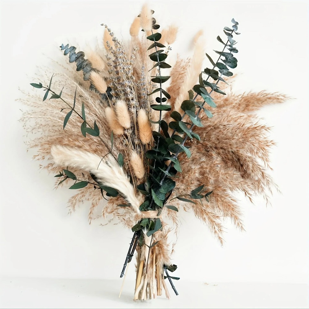 Pampas Grass Decor - 80Pieces Natural Dried Flowers Bouquet Home