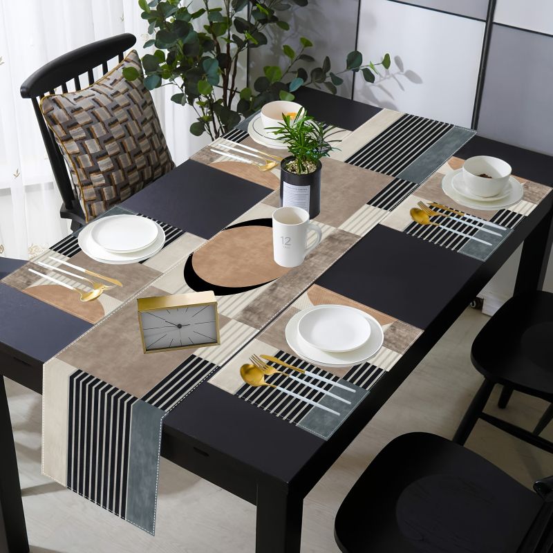 Retro Earth Color Geometric Ta - Linen Table Runner recension och pris