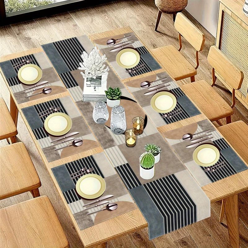 Retro Earth Color Geometric Ta - Linen Table Runner recension och pris