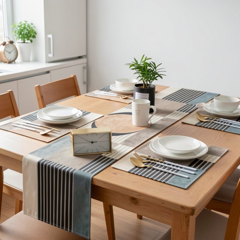 Retro Earth Color Geometric Ta - Linen Table Runner recension och pris