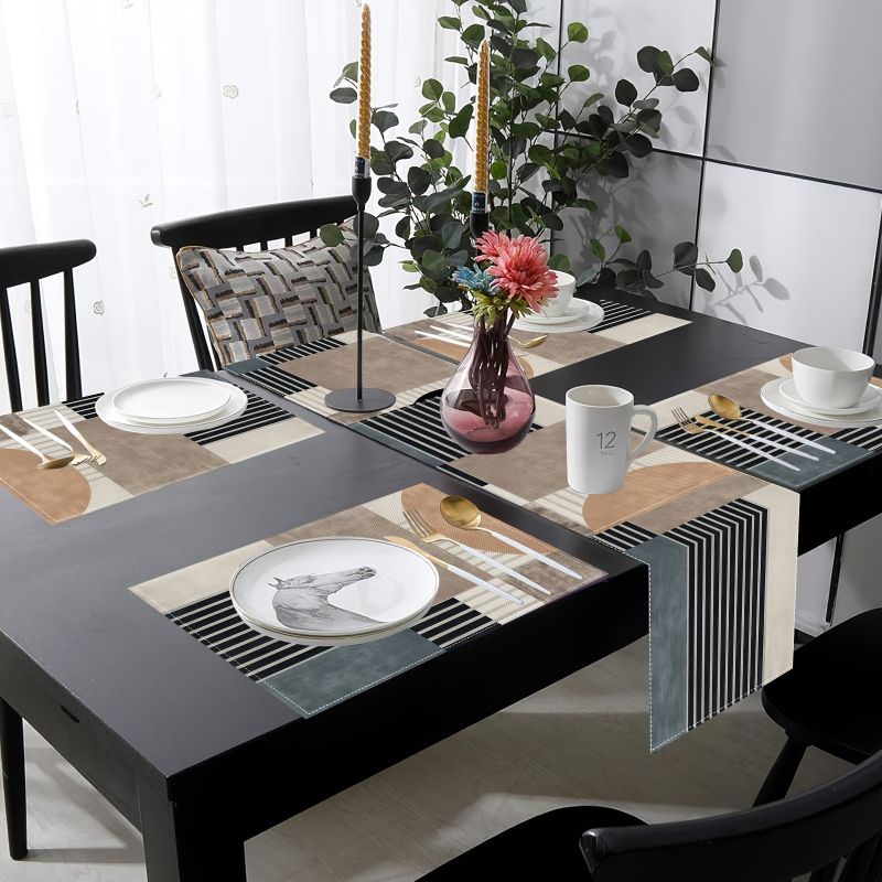 Retro Earth Color Geometric Ta - Linen Table Runner recension och pris