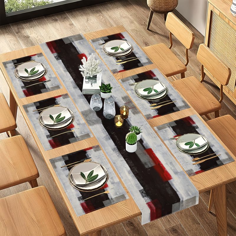 Modern Art Contrasting Abstrac - Linen Table Runner recension och pris