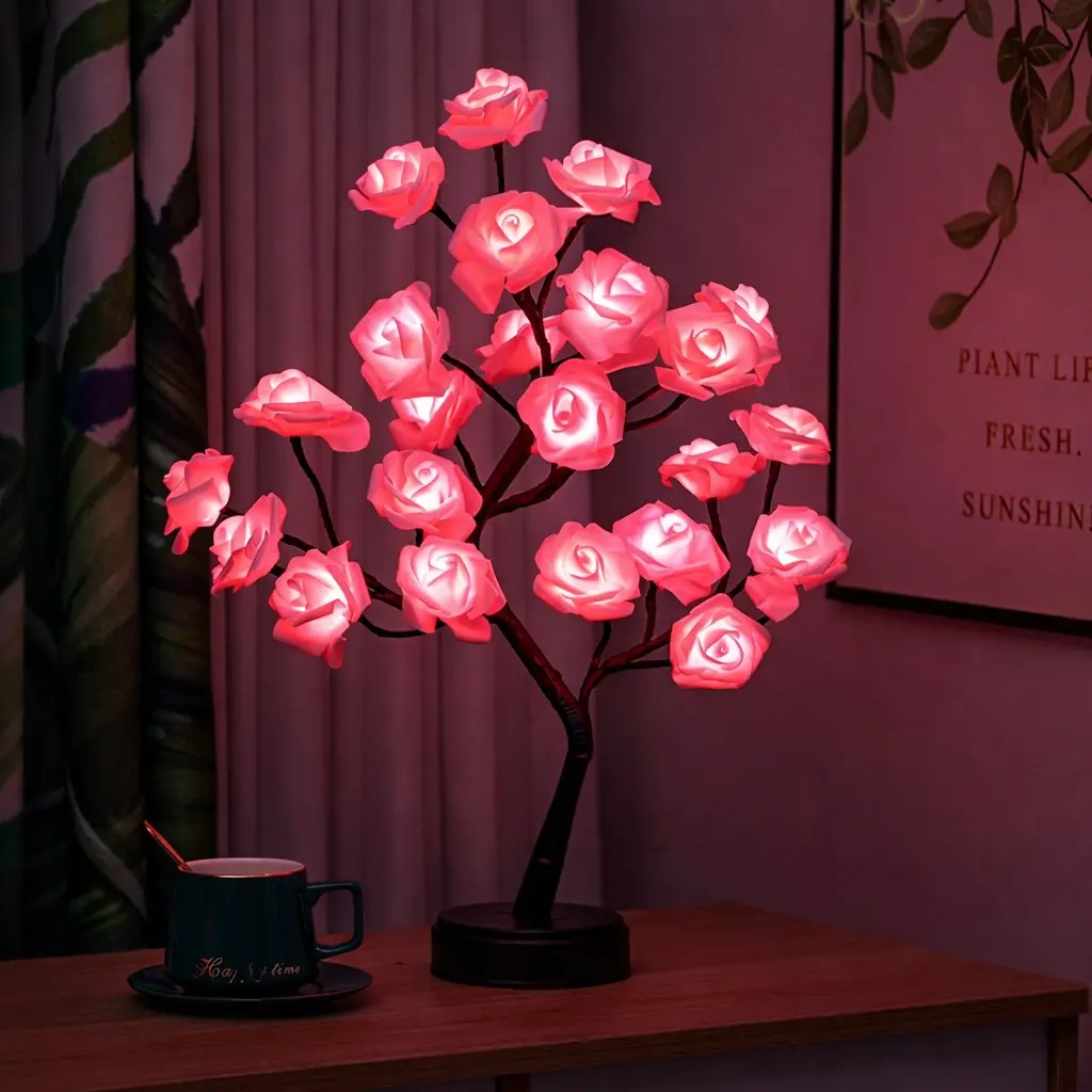 Rose Flower Design Tree Night  - Fairy Lights Bedroom recension och pris