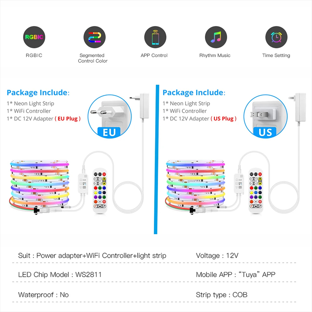 Tuya WiFi WS2811 RGBIC COB LED - Home Decor Free App recension och pris