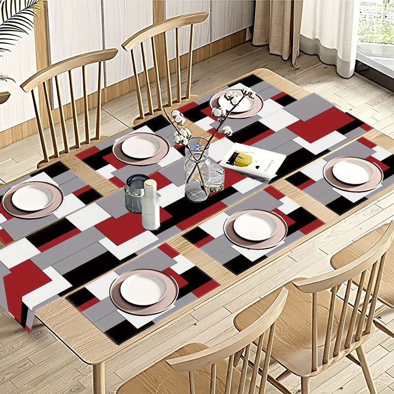 Modern Minimalist Contrast Geo - Linen Table Runner recension och pris