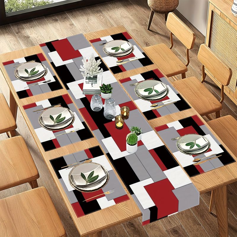 Modern Minimalist Contrast Geo - Linen Table Runner recension och pris