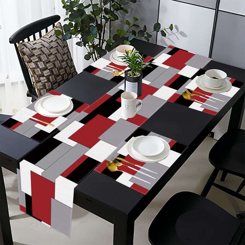 Modern Minimalist Contrast Geo - Linen Table Runner recension och pris
