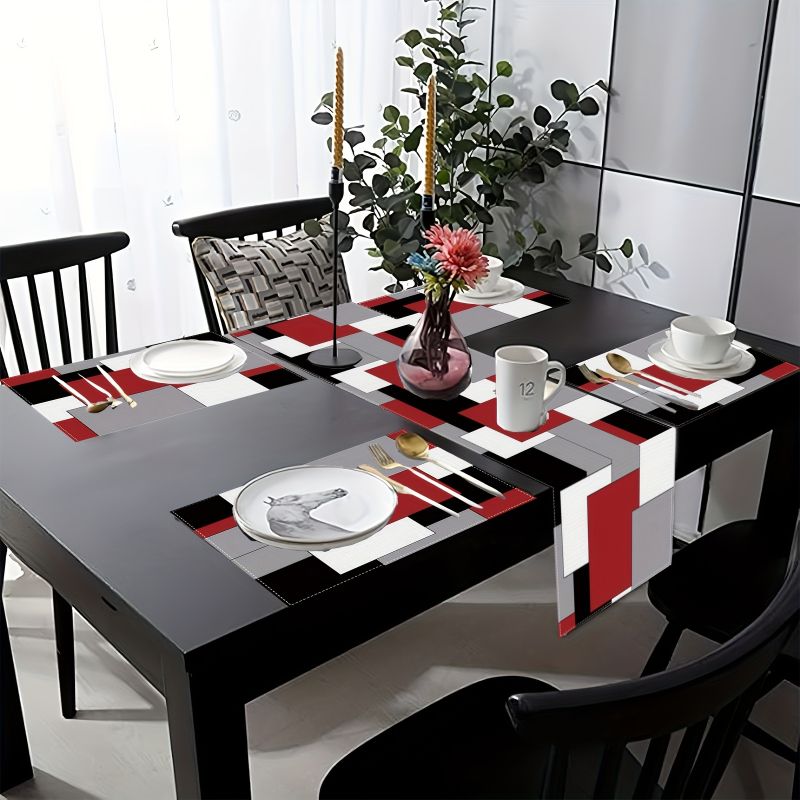 Modern Minimalist Contrast Geo - Linen Table Runner recension och pris