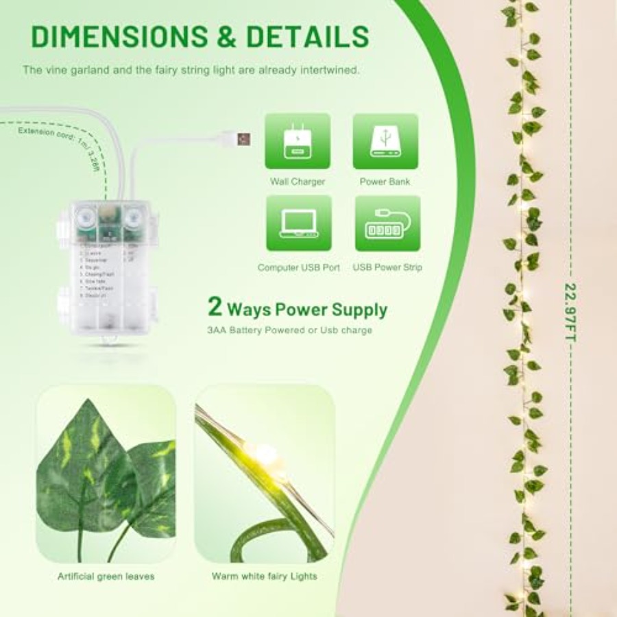 Pothos Vines with Fairy Lights - Fairy Lights Bedroom recension och pris