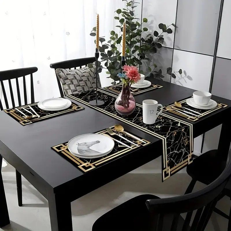 VIKAMA Black Gold Marble Table - Linen Table Runner recension och pris