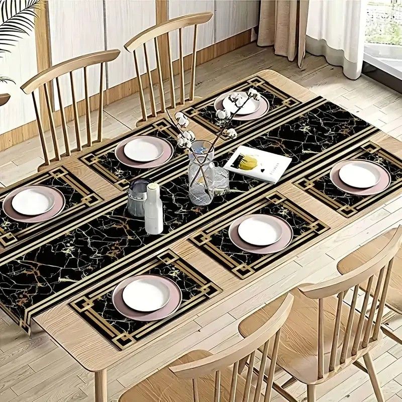 VIKAMA Black Gold Marble Table - Linen Table Runner recension och pris