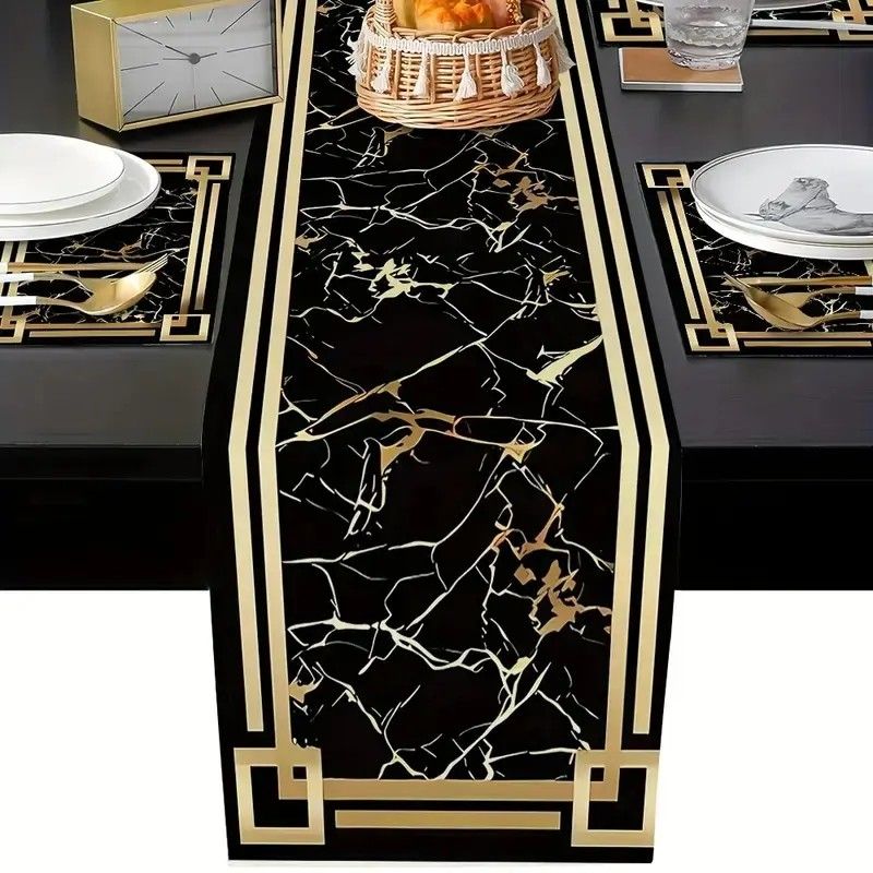 VIKAMA Black Gold Marble Table - Linen Table Runner recension och pris