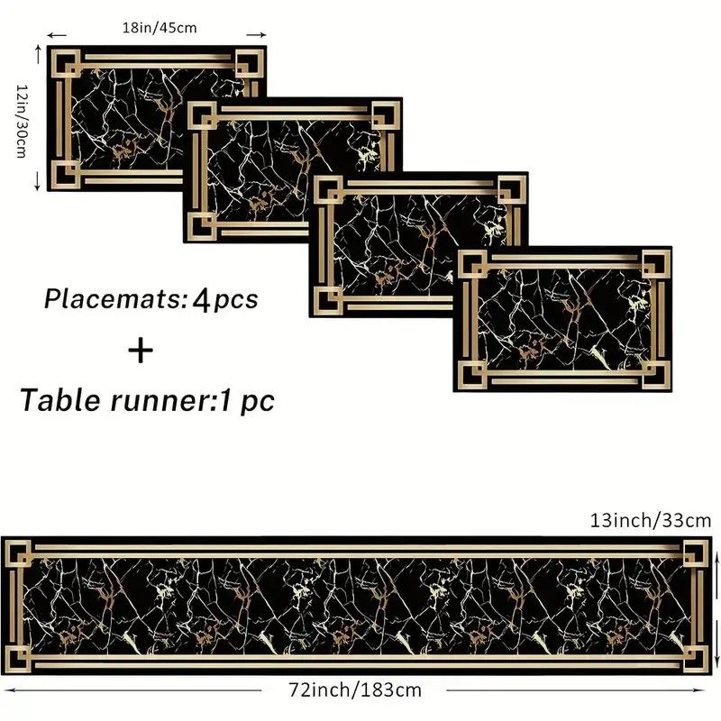VIKAMA Black Gold Marble Table - Linen Table Runner recension och pris